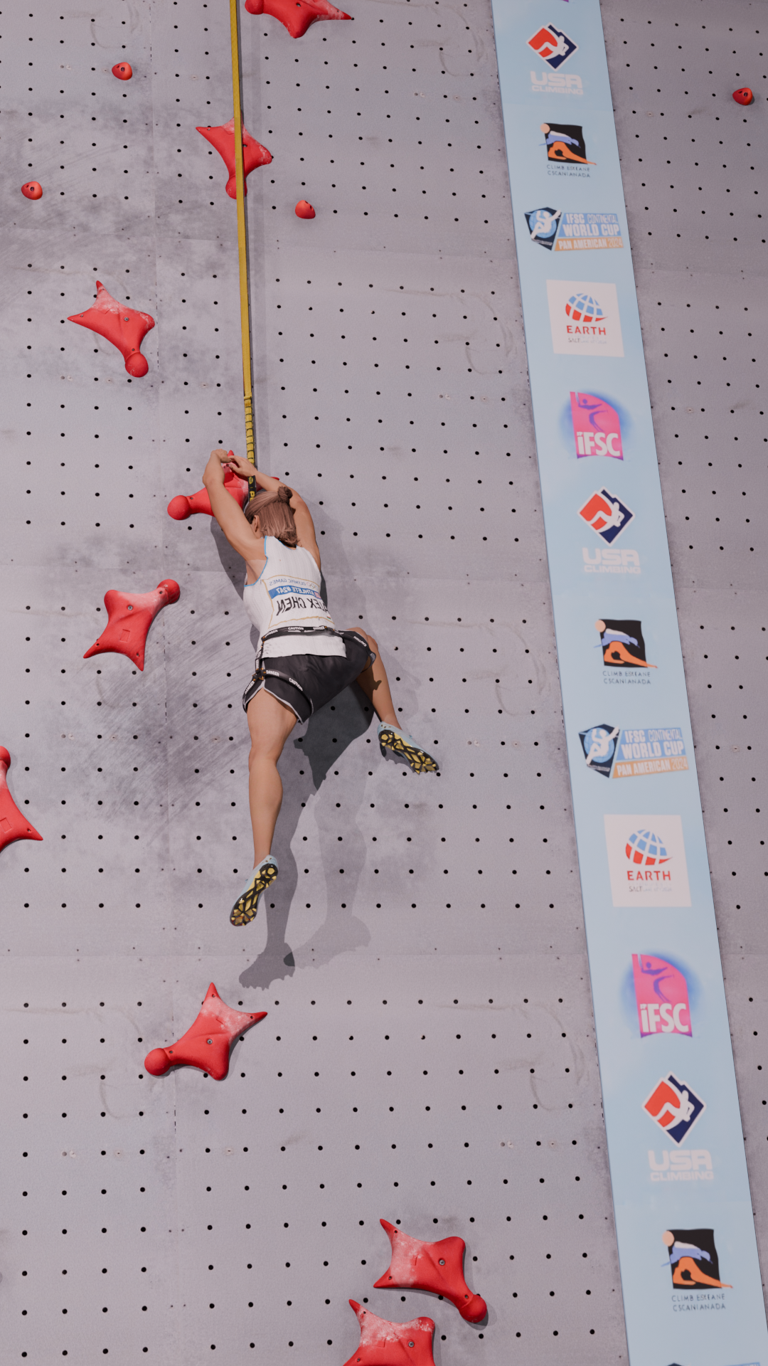 Synthetic climber mid climb